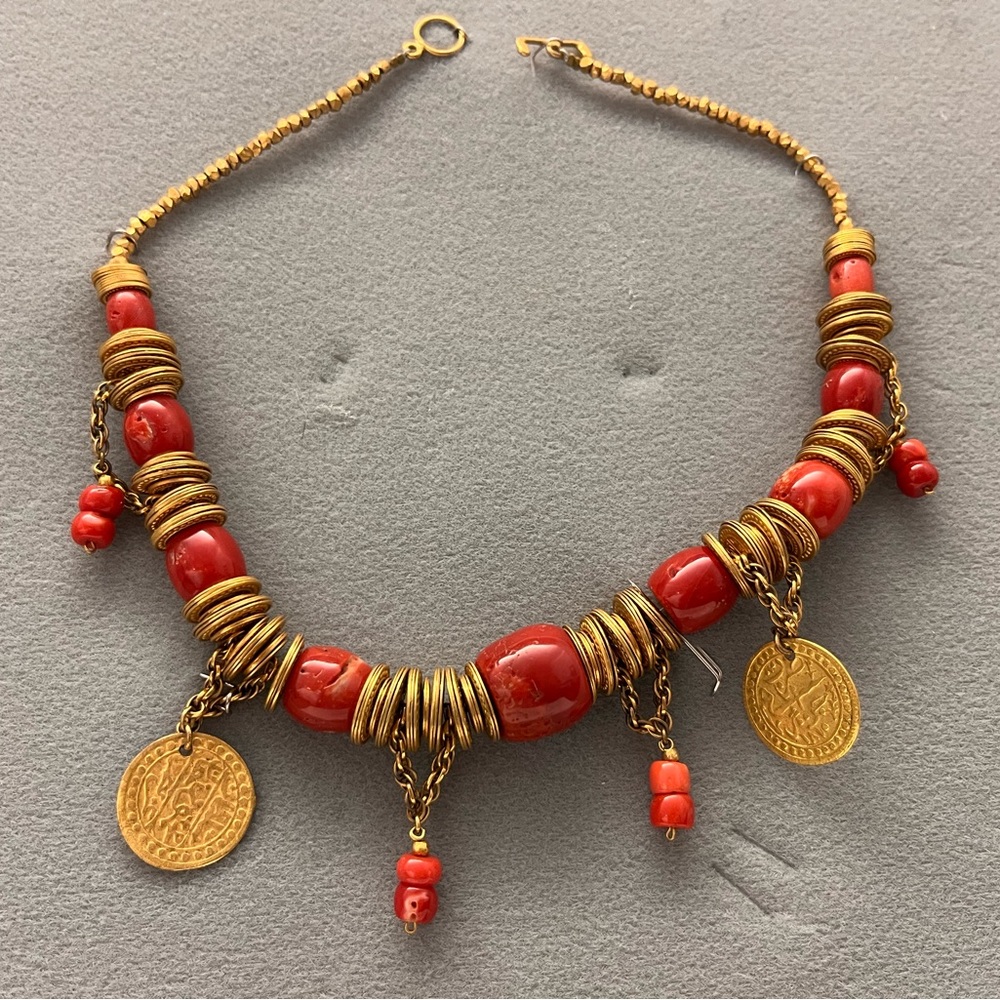 Antique cornelian coin necklace and bracelet set in excellent condition.